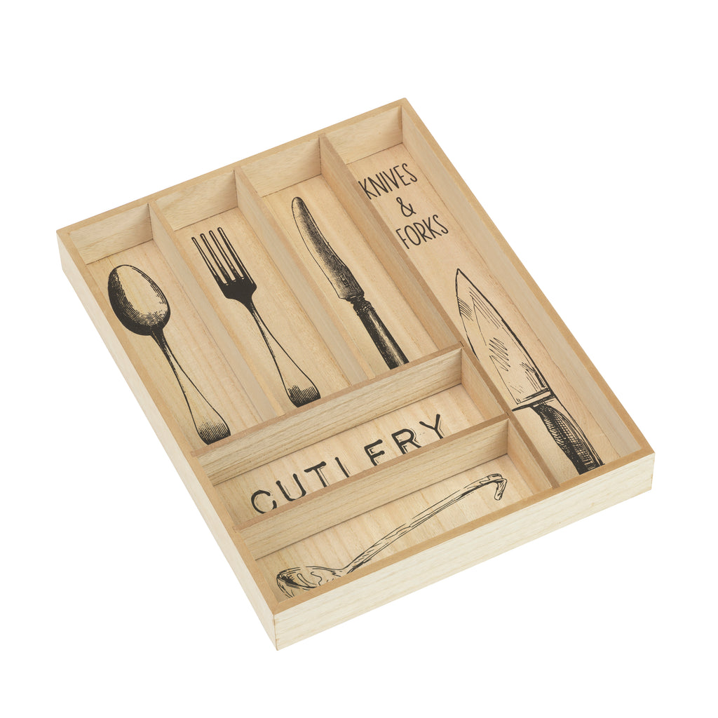 Wooden Cutlery Tray Organizer – Rustic Silverware Drawer Divider
