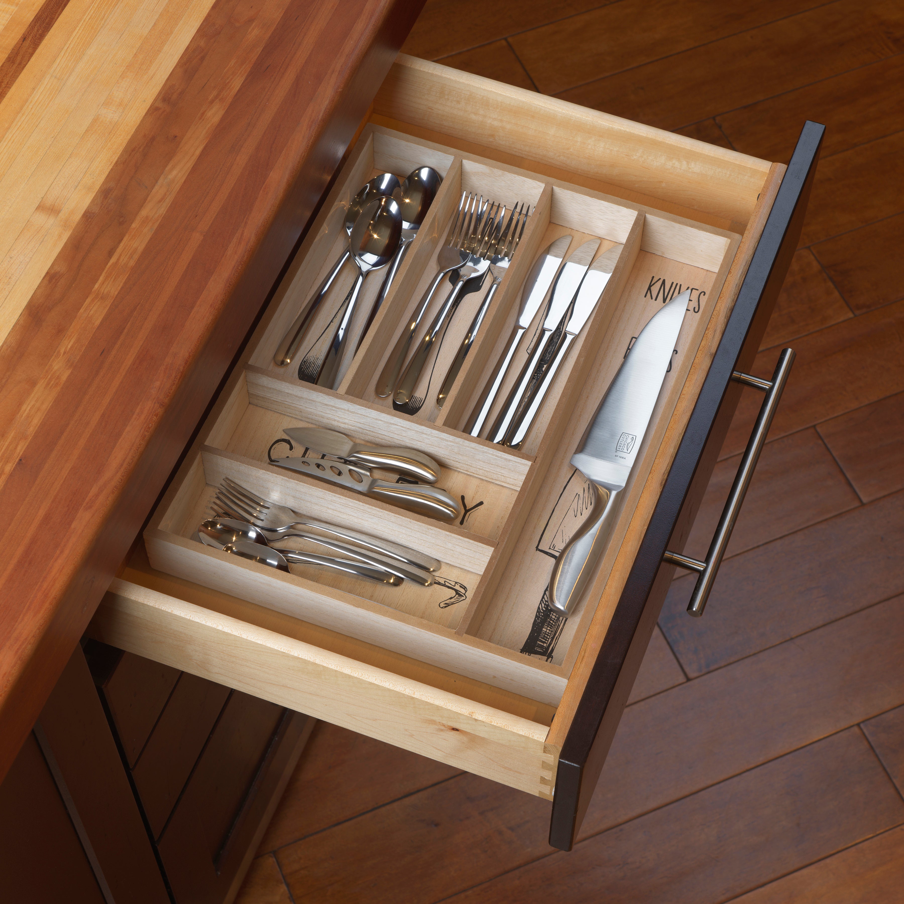 Wooden Cutlery Tray Organizer – Rustic Silverware Drawer Divider