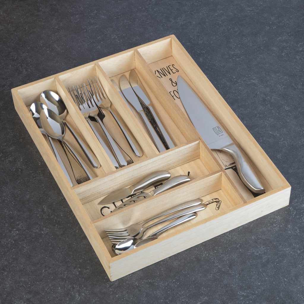 Wooden Cutlery Tray Organizer – Rustic Silverware Drawer Divider