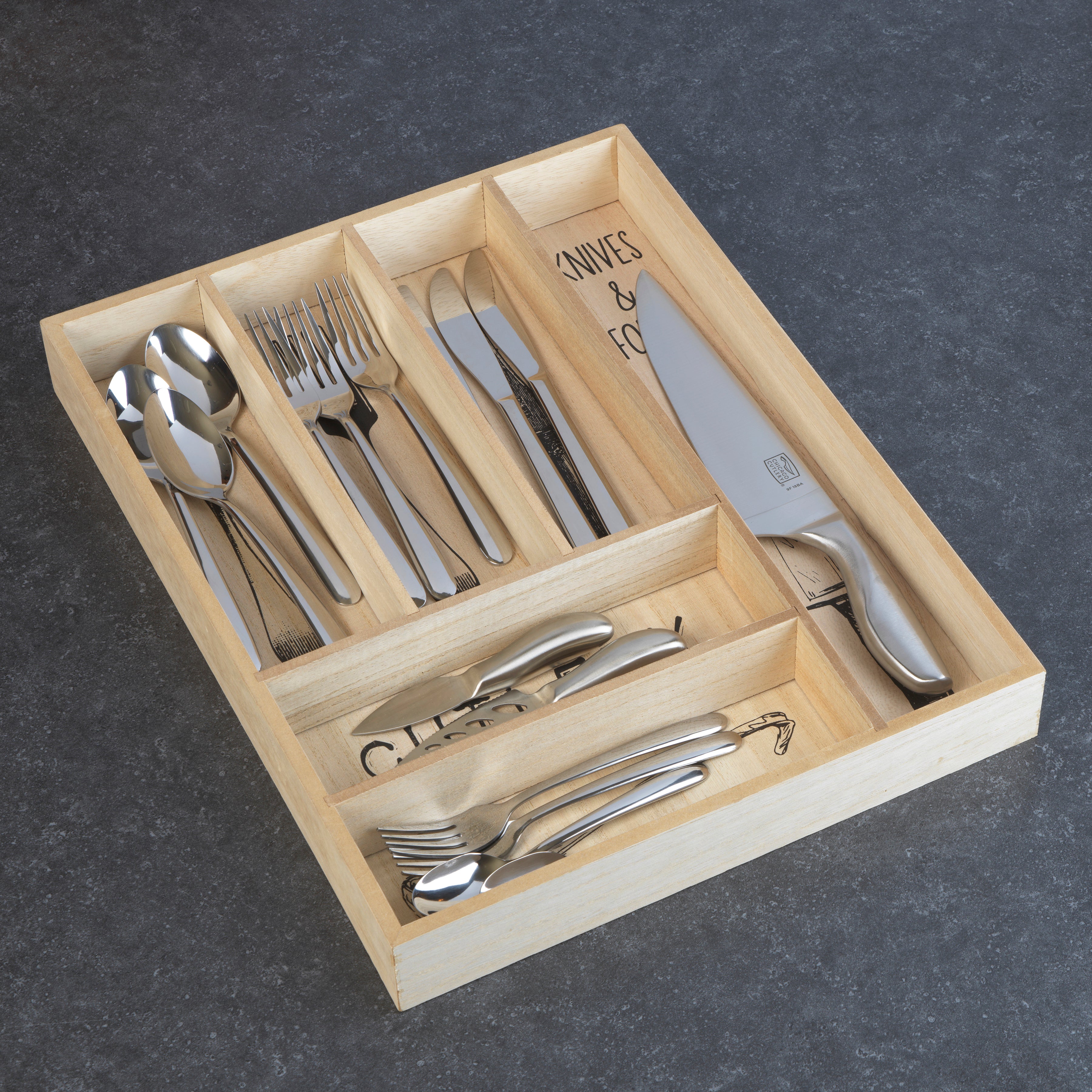 Wooden Cutlery Tray Organizer – Rustic Silverware Drawer Divider