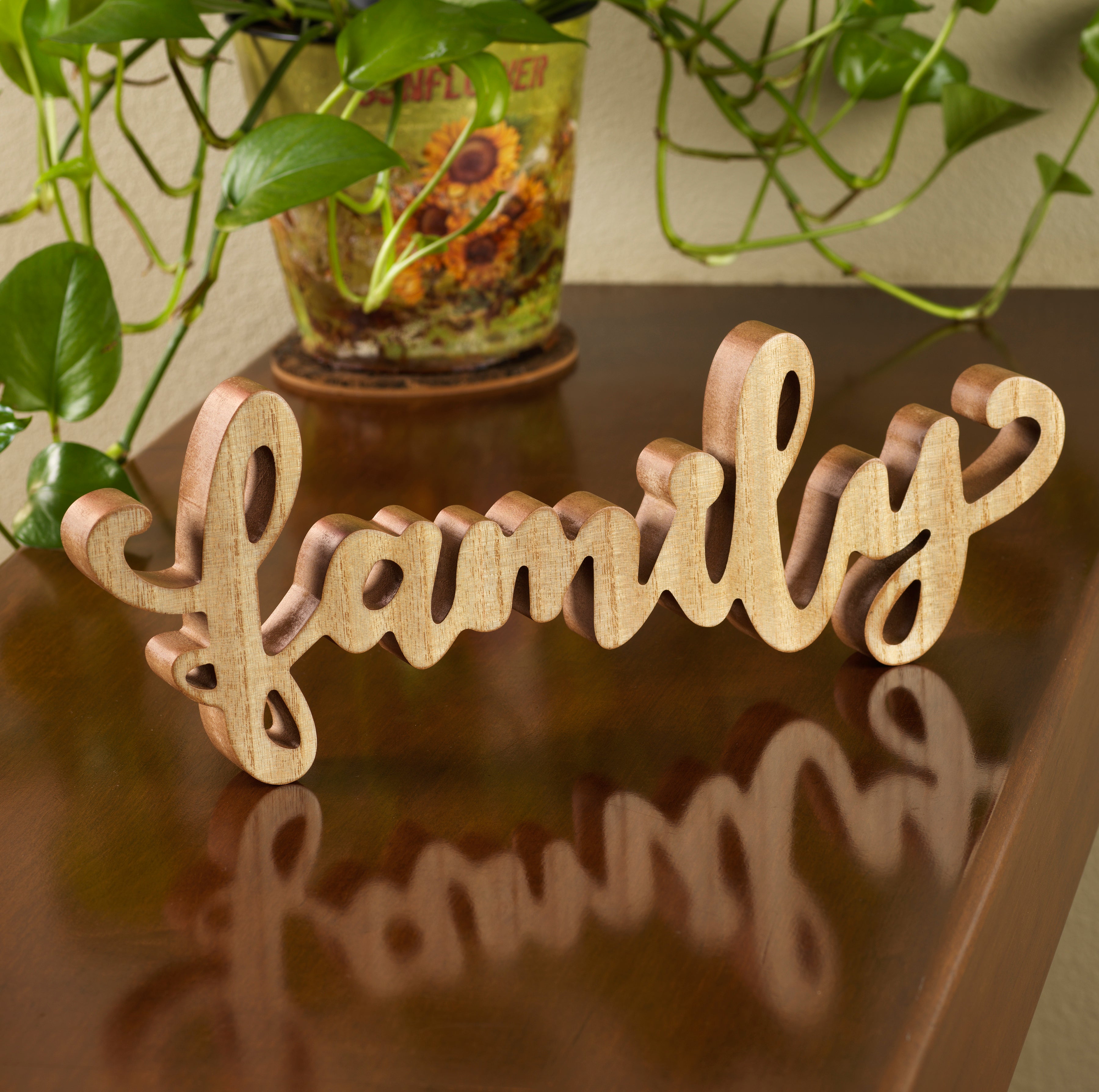 Rustic Wooden “Family” Sign – Farmhouse Style Tabletop Décor