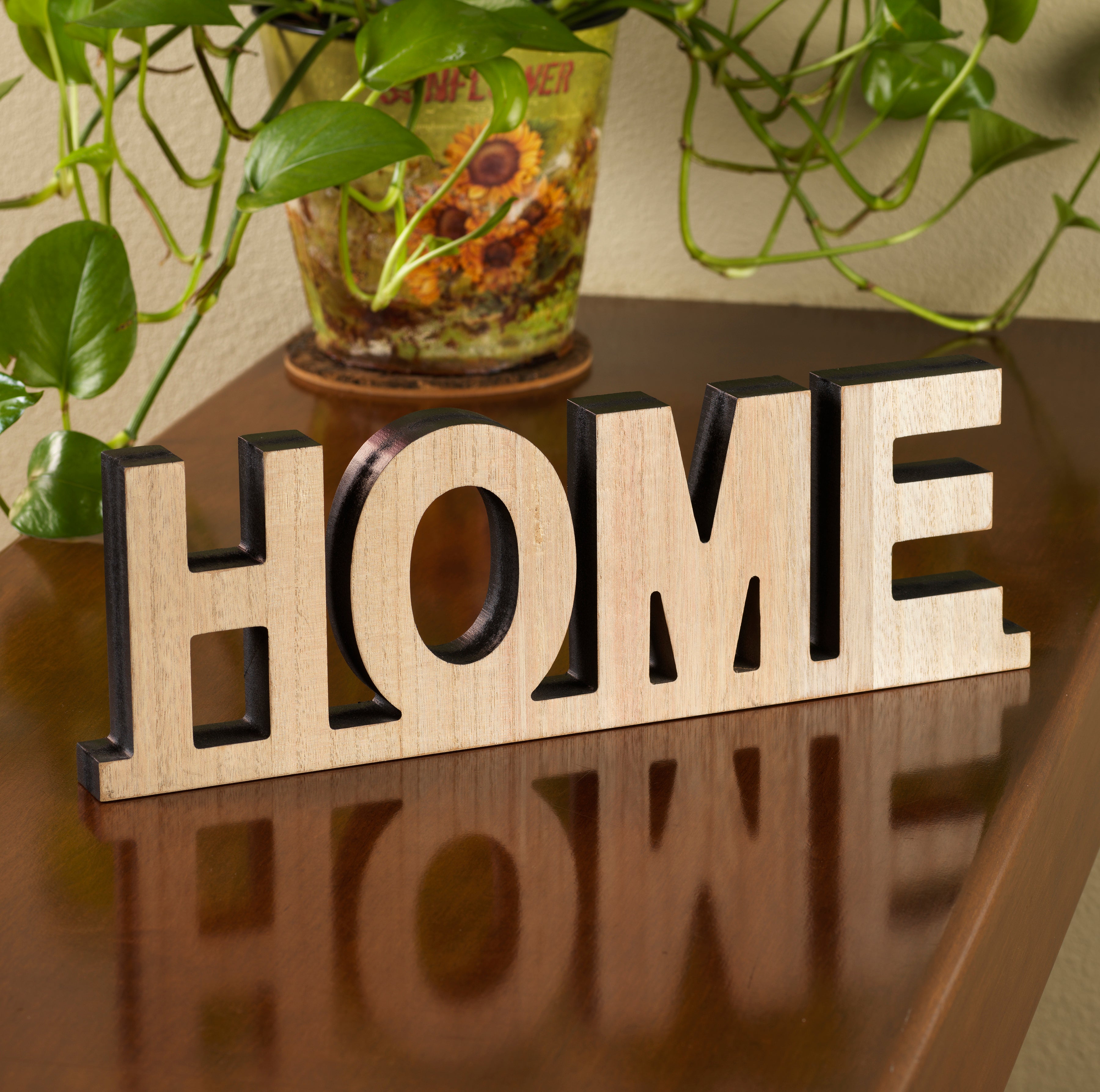 Wooden Block “HOME” Sign – Rustic Farmhouse Tabletop Décor