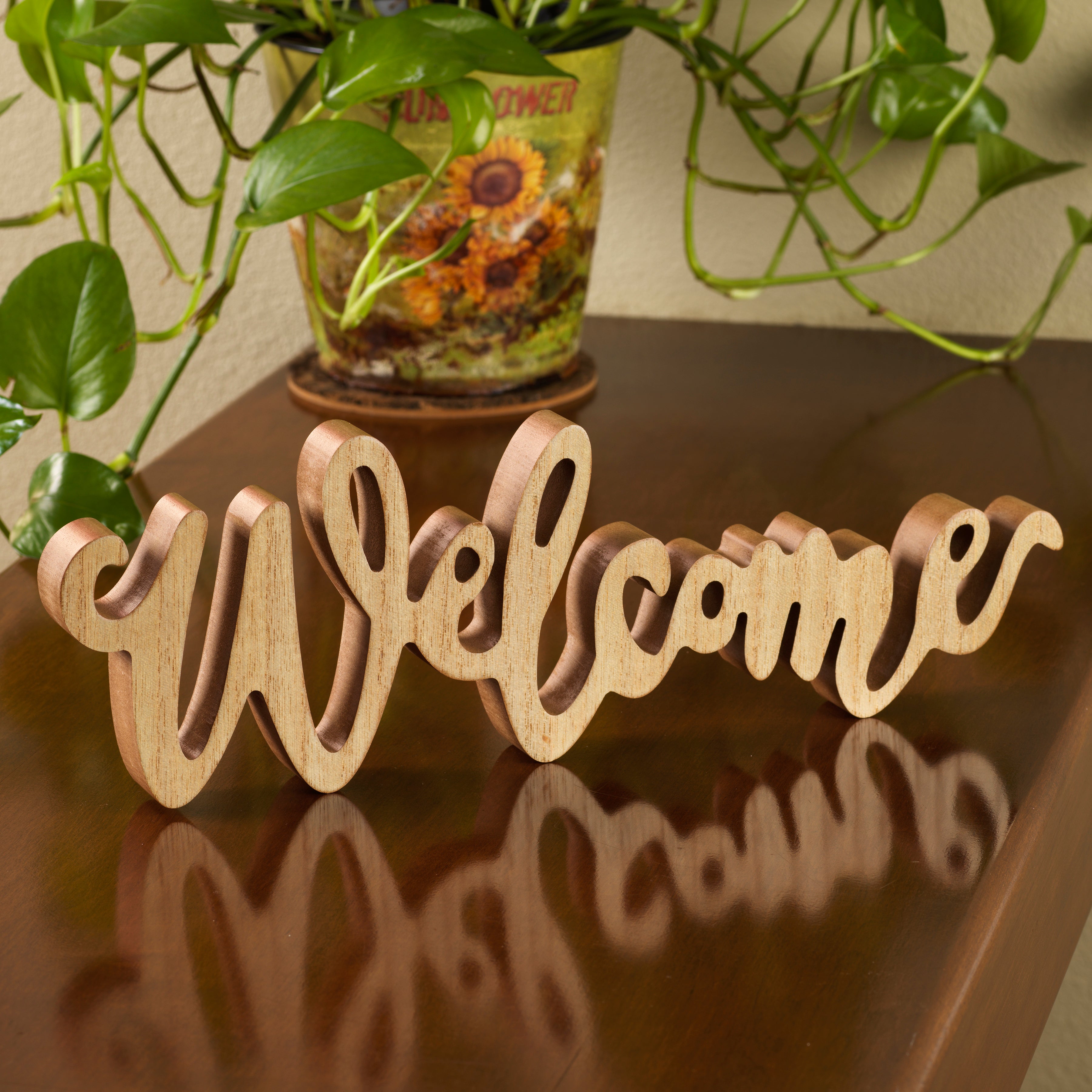 Rustic Wooden “Welcome” Sign – Farmhouse Style Tabletop Décor