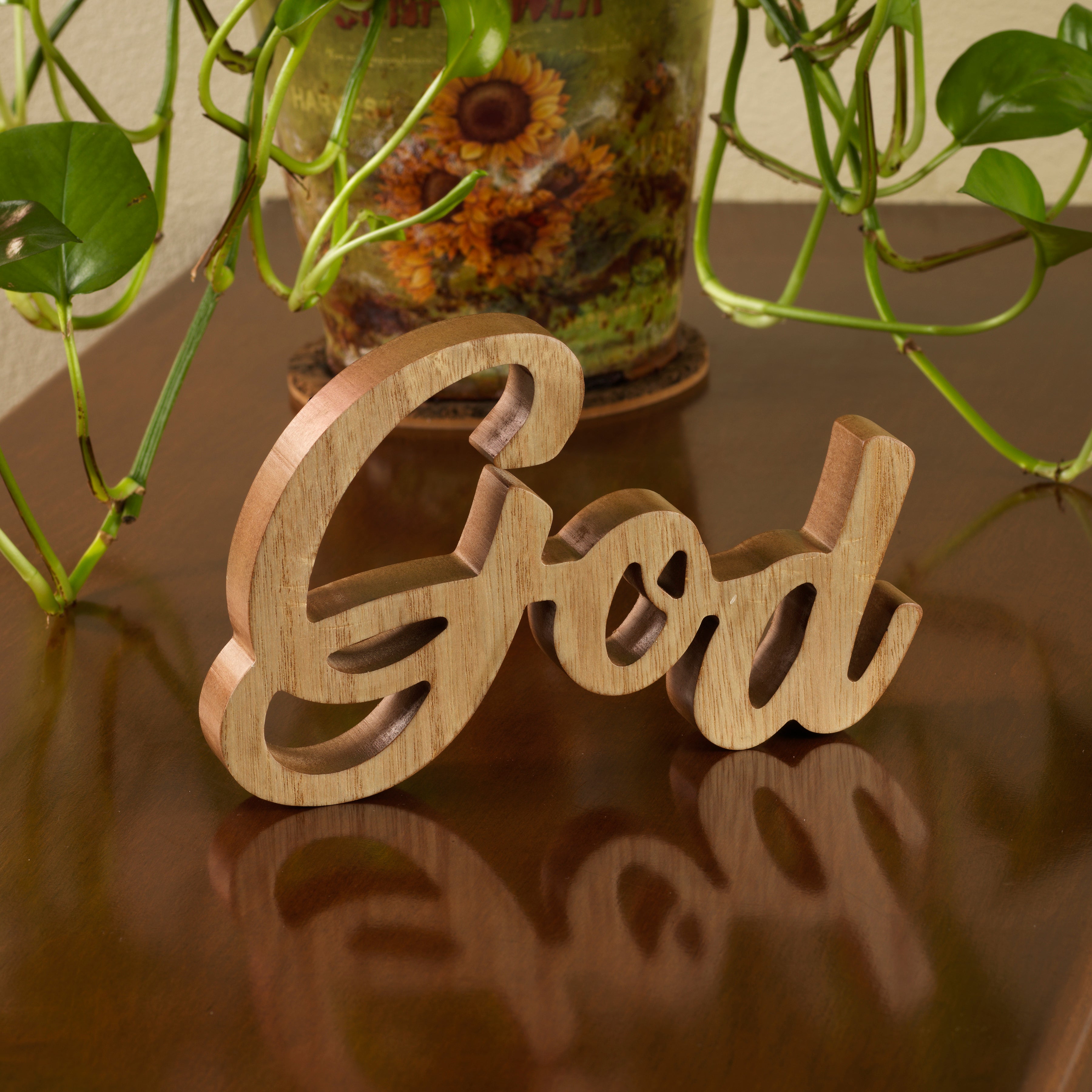 Rustic Wooden “God” Sign – Inspirational Farmhouse Tabletop Décor