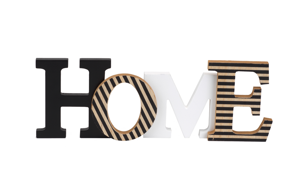 Striped Wooden “HOME” Sign – Modern Rustic Tabletop Décor
