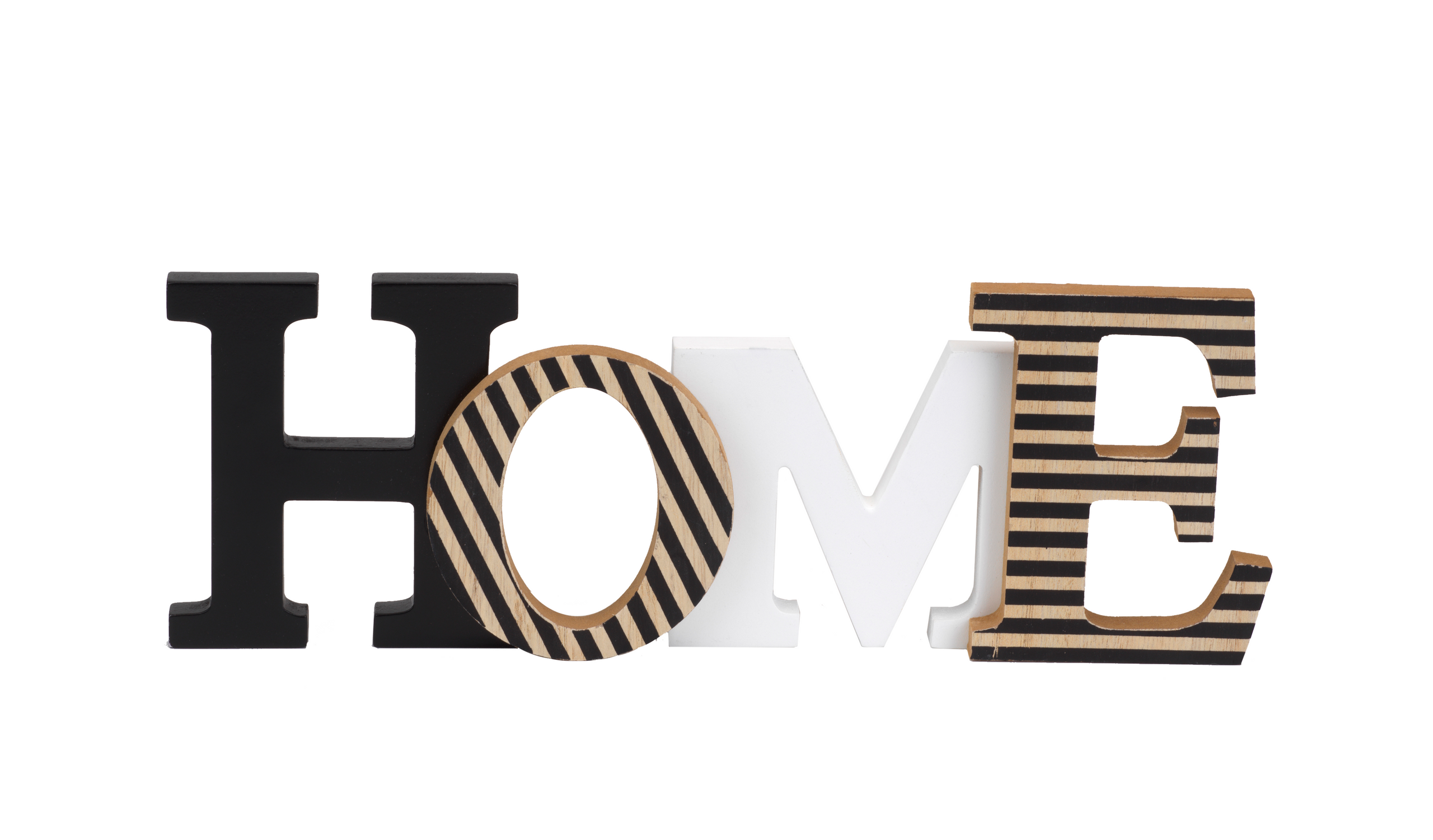Striped Wooden “HOME” Sign – Modern Rustic Tabletop Décor