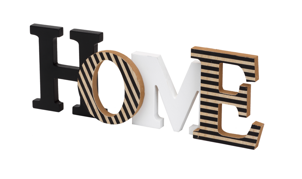 Striped Wooden “HOME” Sign – Modern Rustic Tabletop Décor