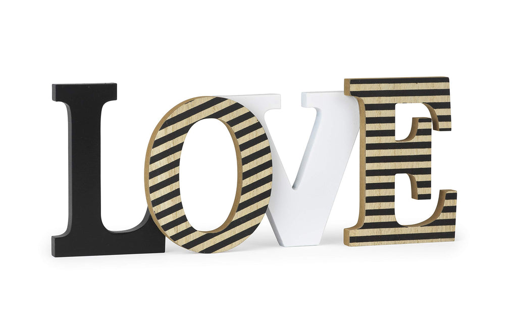 Striped Wooden “LOVE” Sign – Modern Rustic Tabletop Décor