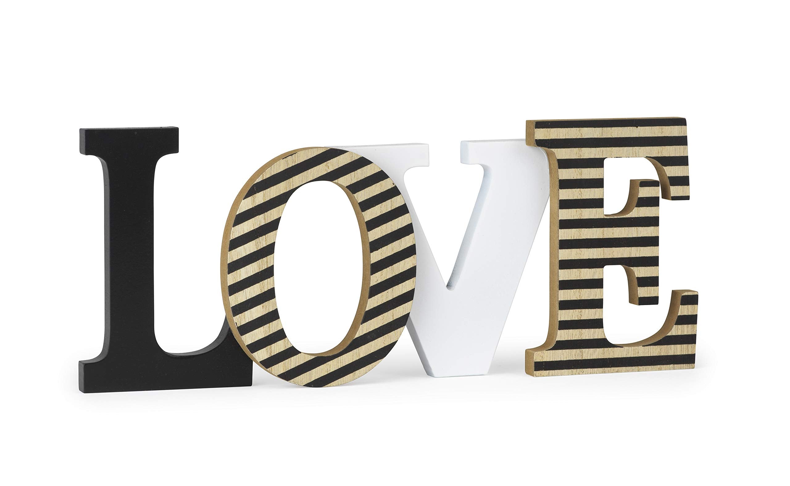 Striped Wooden “LOVE” Sign – Modern Rustic Tabletop Décor