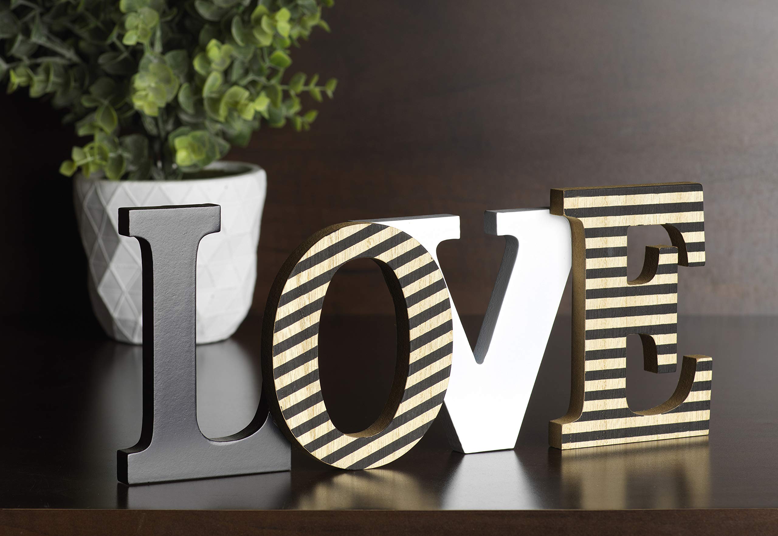 Striped Wooden “LOVE” Sign – Modern Rustic Tabletop Décor