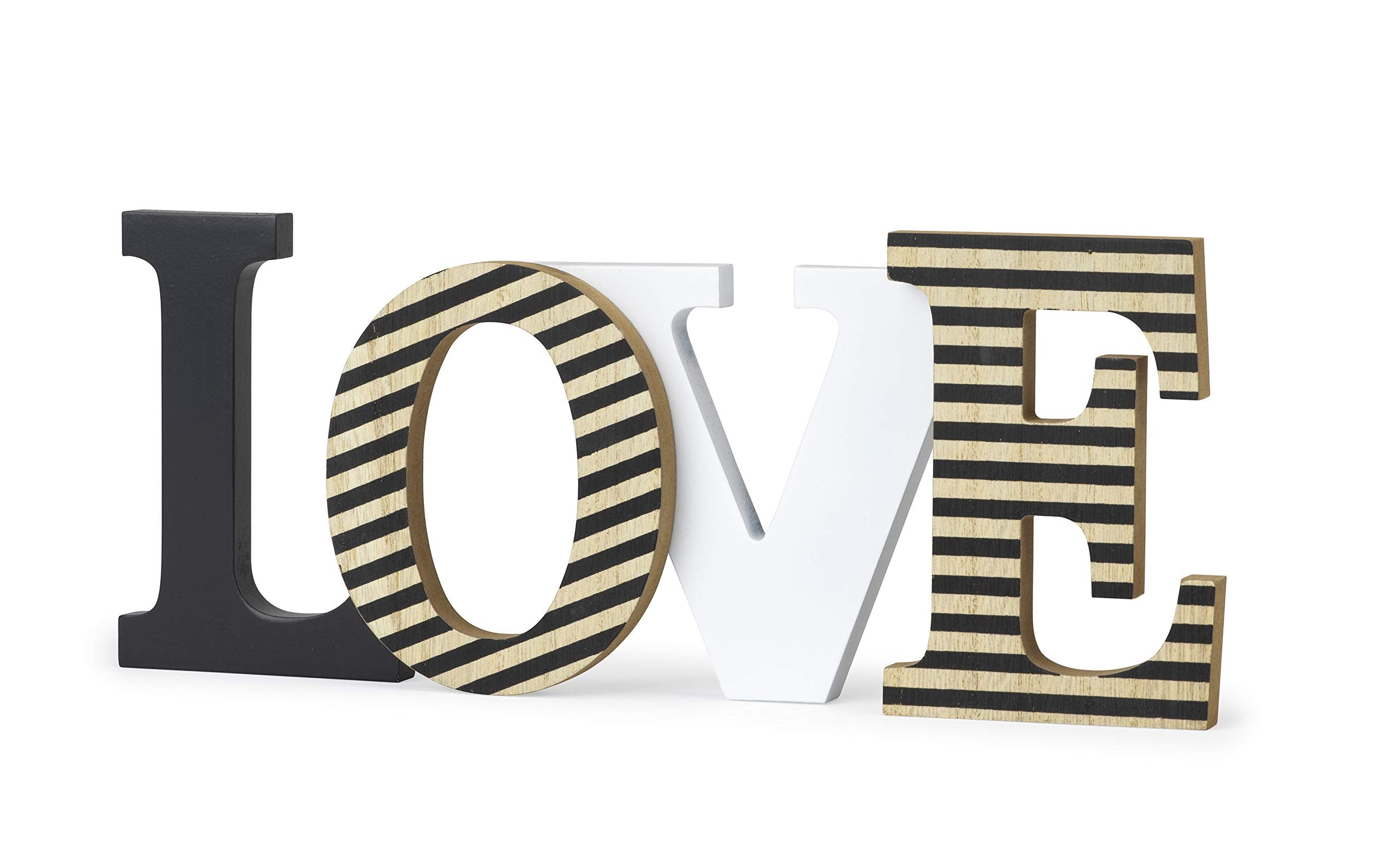 Striped Wooden “LOVE” Sign – Modern Rustic Tabletop Décor