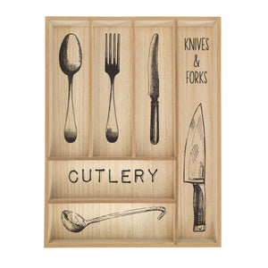 Large Wood Silverware Organizer; Cutlery and Flatware Tray, Decorative Kitchen Drawer Organizer and Cabinets Divider, Utensil Holder with 6 Compartments, Kitchenware Storage
