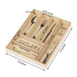 Large Wood Silverware Organizer; Cutlery and Flatware Tray, Decorative Kitchen Drawer Organizer and Cabinets Divider, Utensil Holder with 6 Compartments, Kitchenware Storage