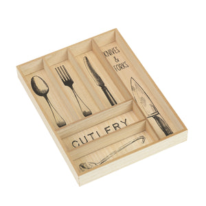Large Wood Silverware Organizer; Cutlery and Flatware Tray, Decorative Kitchen Drawer Organizer and Cabinets Divider, Utensil Holder with 6 Compartments, Kitchenware Storage