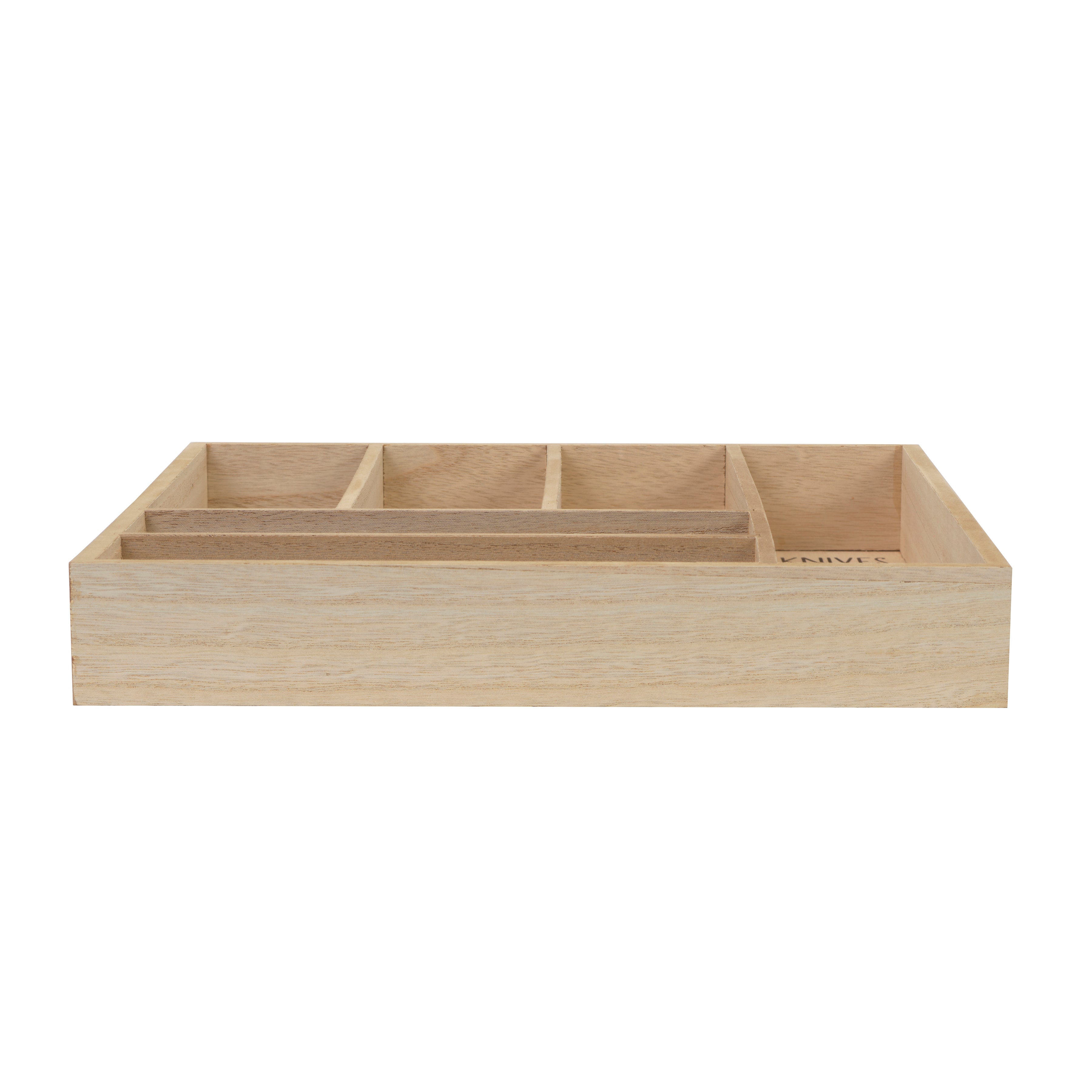 Large Wood Silverware Organizer; Cutlery and Flatware Tray, Decorative Kitchen Drawer Organizer and Cabinets Divider, Utensil Holder with 6 Compartments, Kitchenware Storage
