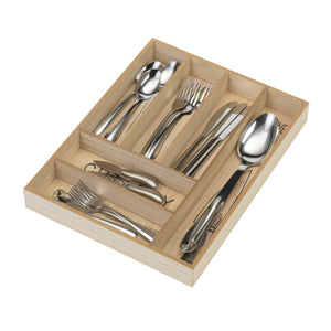 Large Wood Silverware Organizer; Cutlery and Flatware Tray, Decorative Kitchen Drawer Organizer and Cabinets Divider, Utensil Holder with 6 Compartments, Kitchenware Storage