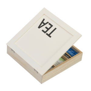 Tea Bag Organizer Box and Storage Chest, Natural Wood with 9 Compartments, Holds Up to 72 Tea Bags, Eggshell White Color, For Kitchen Counter, Cabinet, and Pantry