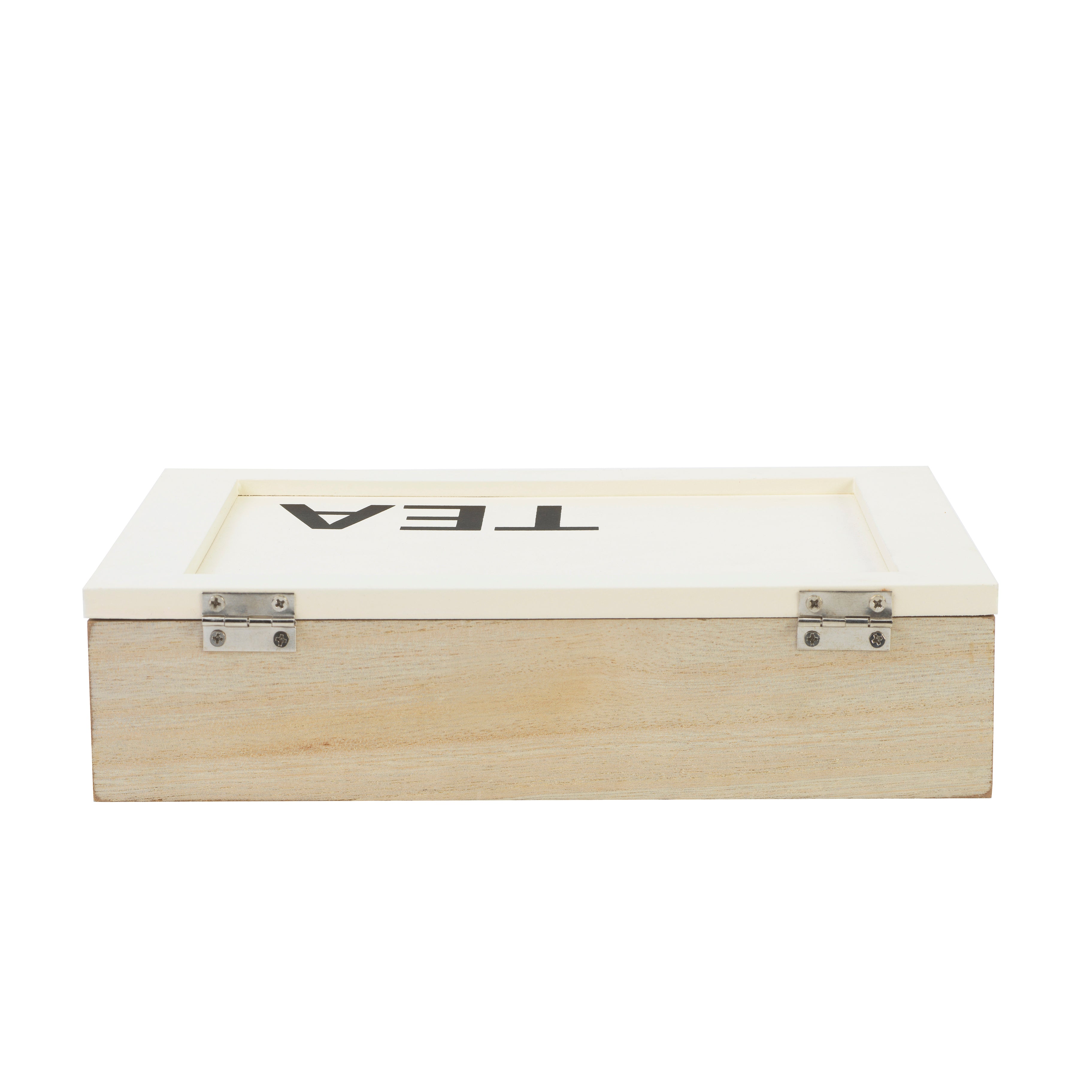 Tea Bag Organizer Box and Storage Chest, Natural Wood with 9 Compartments, Holds Up to 72 Tea Bags, Eggshell White Color, For Kitchen Counter, Cabinet, and Pantry