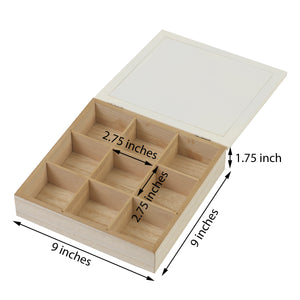 Tea Bag Organizer Box and Storage Chest, Natural Wood with 9 Compartments, Holds Up to 72 Tea Bags, Eggshell White Color, For Kitchen Counter, Cabinet, and Pantry