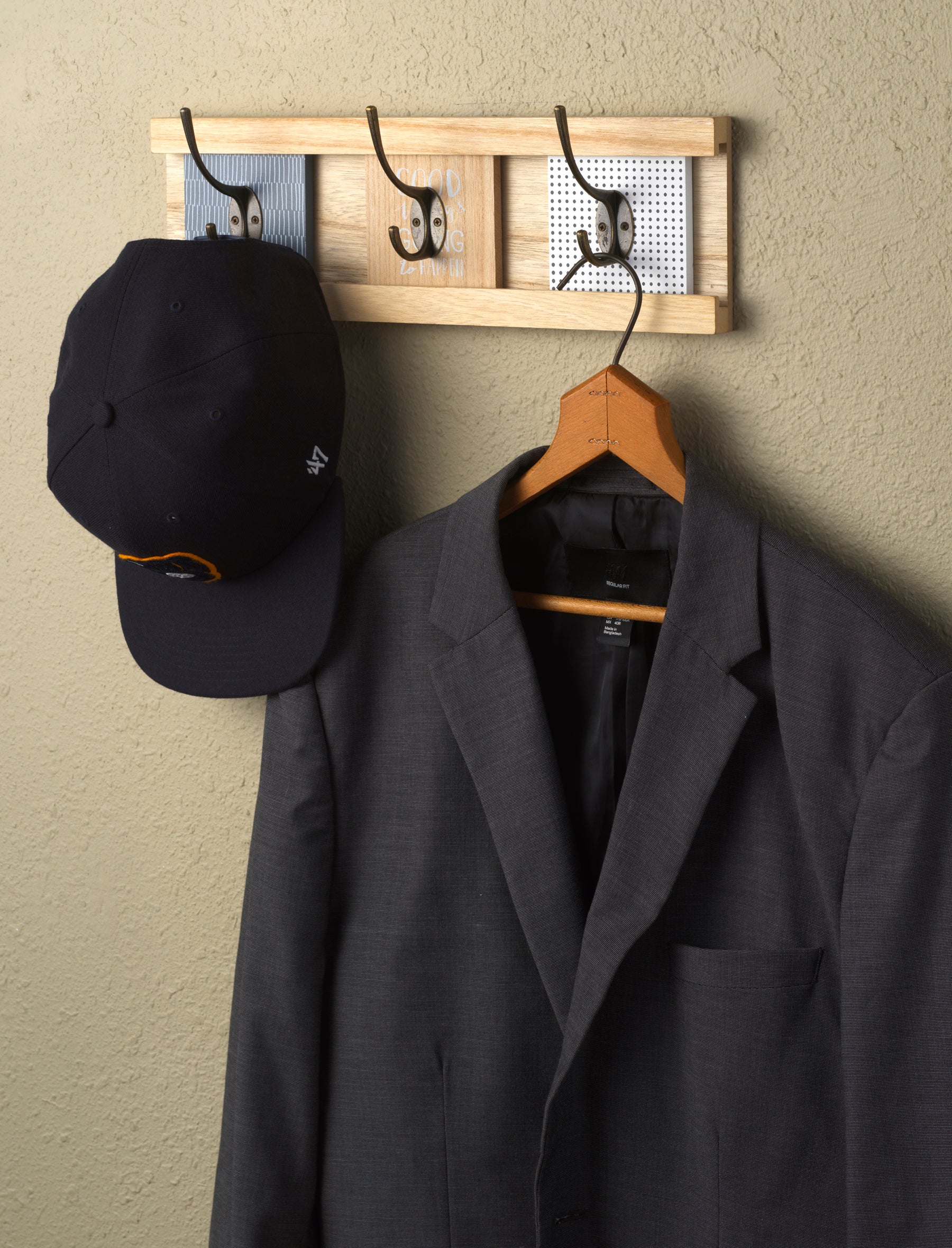 10 Street Home Wall Mount Coat Rack with 4 Adjustable Coat Hooks, for Entryway, Bedroom and Bathroom; Hat Rack, Towel Rack, Natural Wood, Easy to Install