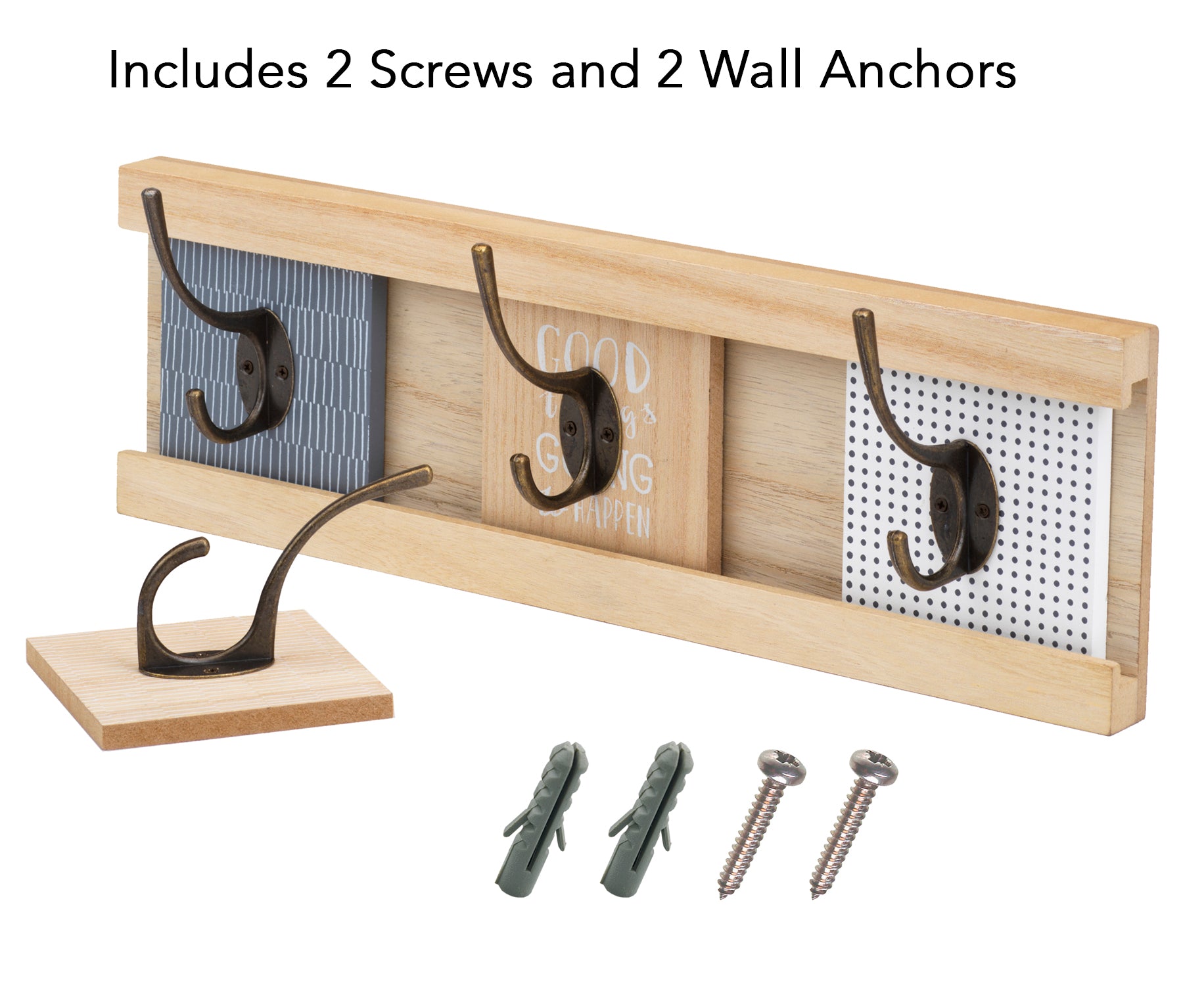 10 Street Home Wall Mount Coat Rack with 4 Adjustable Coat Hooks, for Entryway, Bedroom and Bathroom; Hat Rack, Towel Rack, Natural Wood, Easy to Install